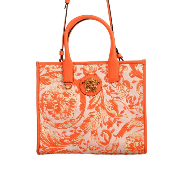 Versace Barocco Rafia & Leather Gold Medusa Medium Tote Handbag Shoulder Bag - Picture 2 of 9